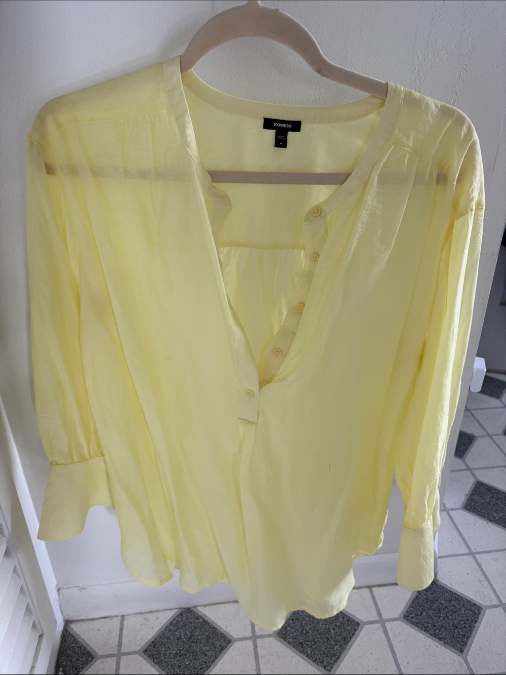 Express Pale Yellow Button-Front Blouse